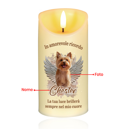 Candela LED Commemorativa Personalizzata con 1 Nome, 1 Foto - "La tua luce brillerà sempre nel mio cuore" - Regalo di Natale per Amato Animale | Jessemade