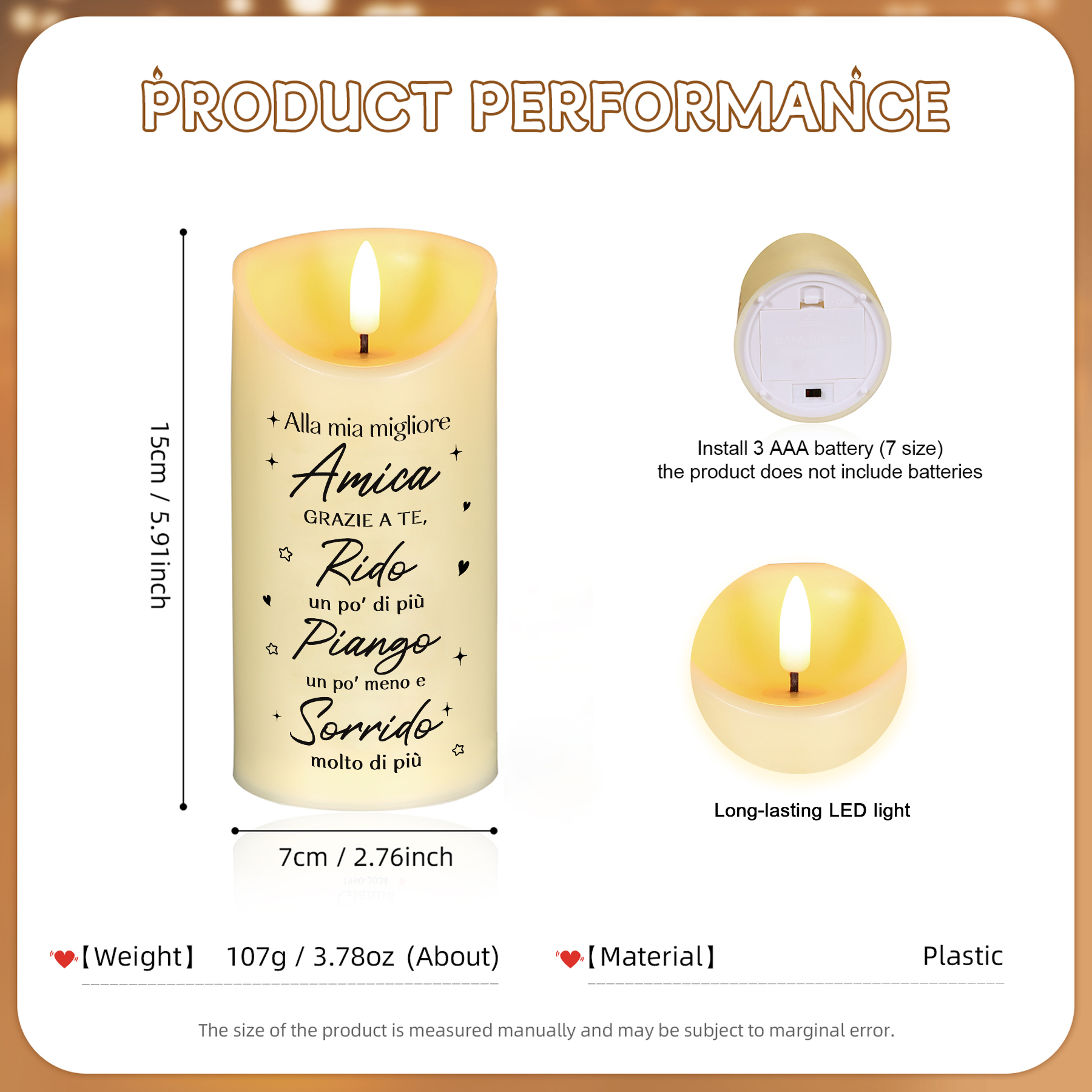 Candela LED Personalizzata con 2 Nomi e Disegno delle Mani – "Grazie per essere Mia Sorella di Cuore" - Regalo di Natale per Lei | Jessemade