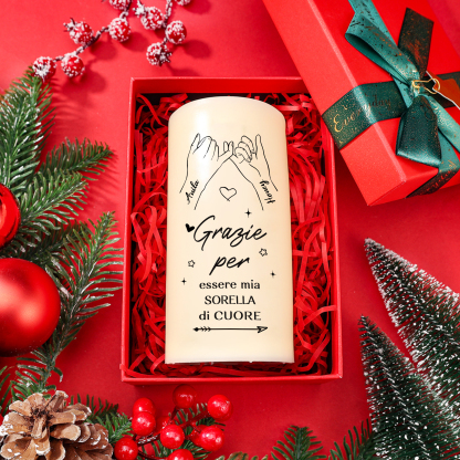 Candela LED Personalizzata con 2 Nomi e Disegno delle Mani – "Grazie per essere Mia Sorella di Cuore" - Regalo di Natale per Lei | Jessemade