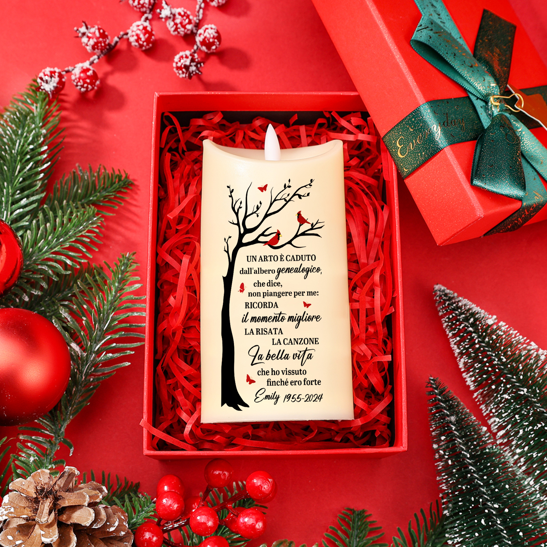 Candela LED Commemorativa Personalizzata con 1 Nome e 1 Data - "La Bella Vita" - Regalo di Natale per Famiglia | Jessemade