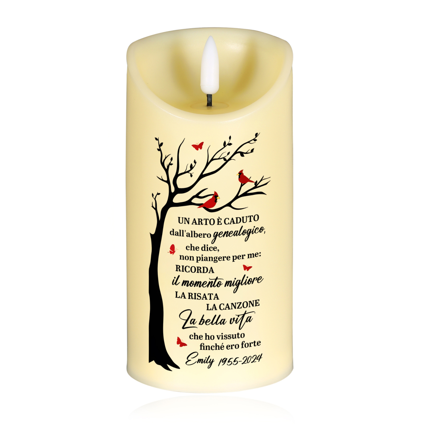 Candela LED Commemorativa Personalizzata con 1 Nome e 1 Data - "La Bella Vita" - Regalo di Natale per Famiglia | Jessemade