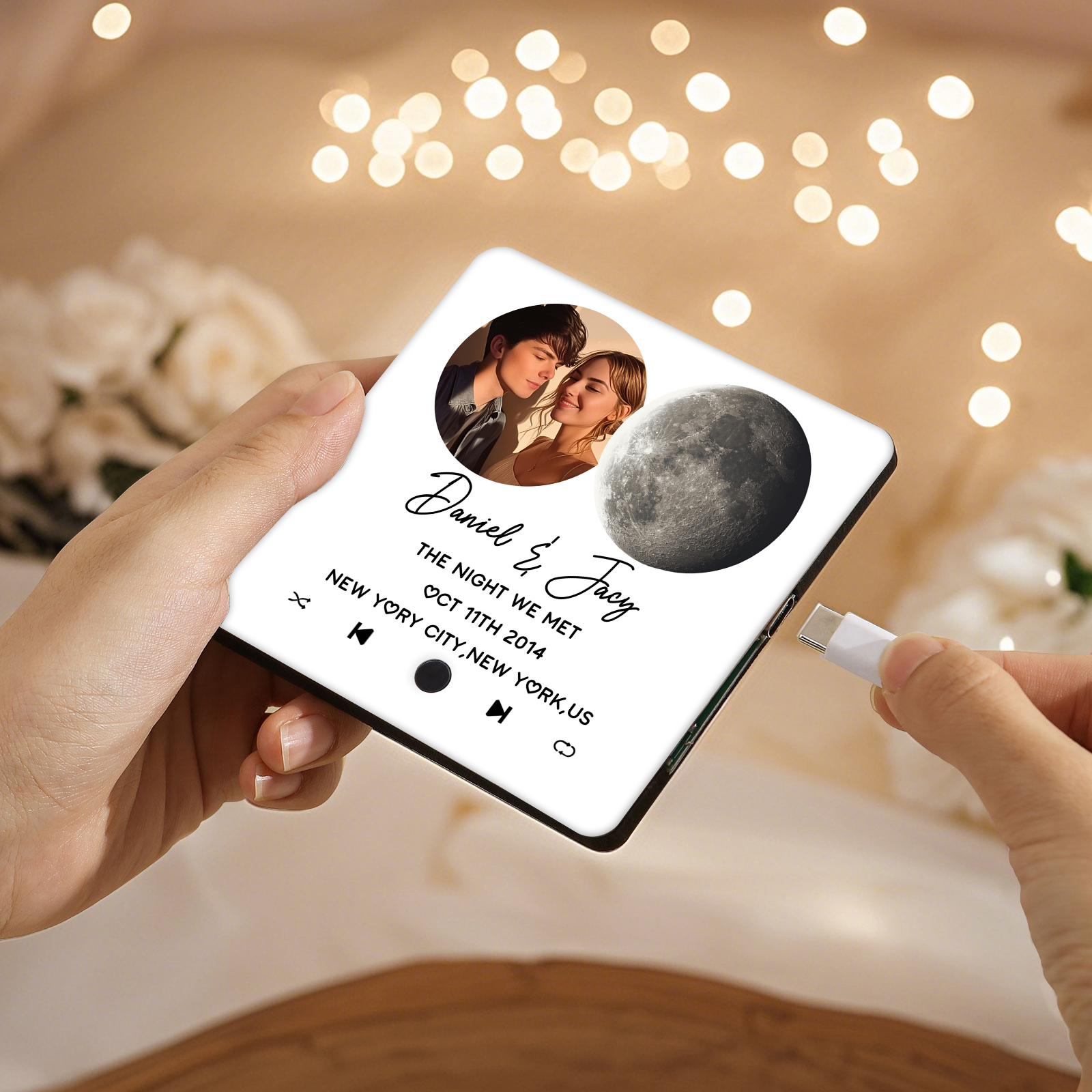 Magnete Personalizzato da Frigorifero con 2 Foto, 2 Nomi, 2 Testi, 1 Data e Disegno Fase Lunare – Regalo di San Valentino per Lei/Lui | Jessemade