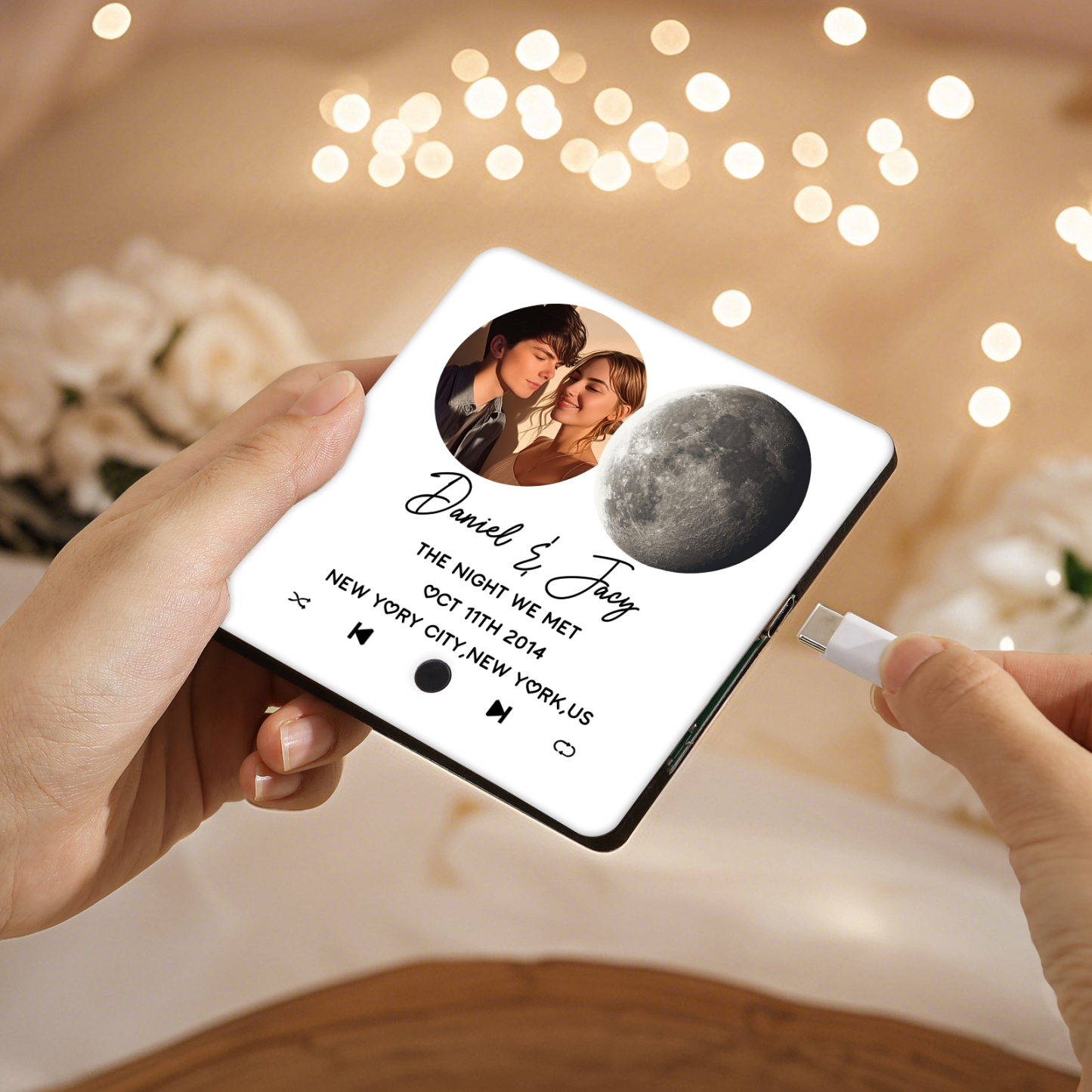 Magnete Personalizzato da Frigorifero con 2 Foto, 2 Nomi, 2 Testi, 1 D