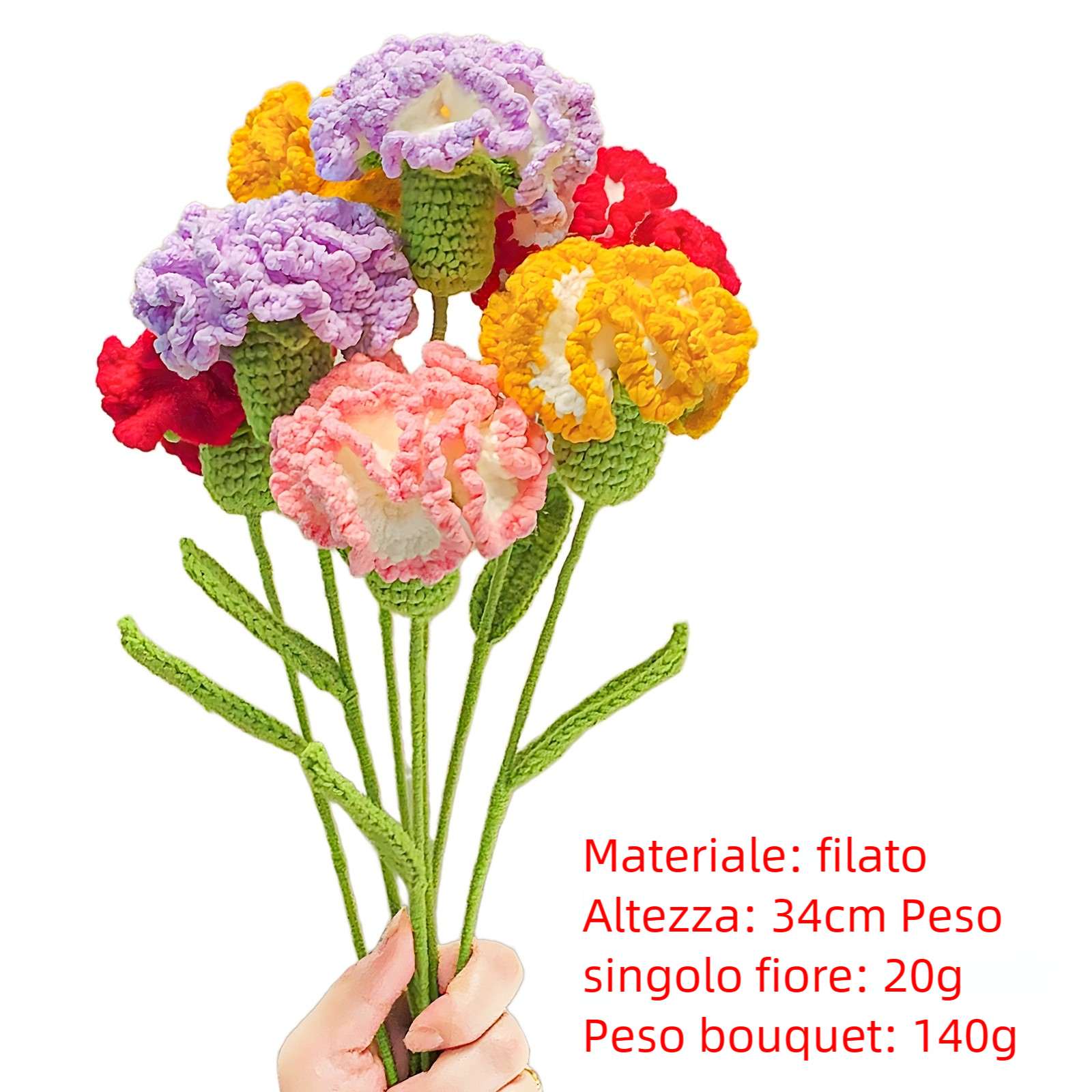 Bouquet di fiori all’uncinetto in lana fatto a mano