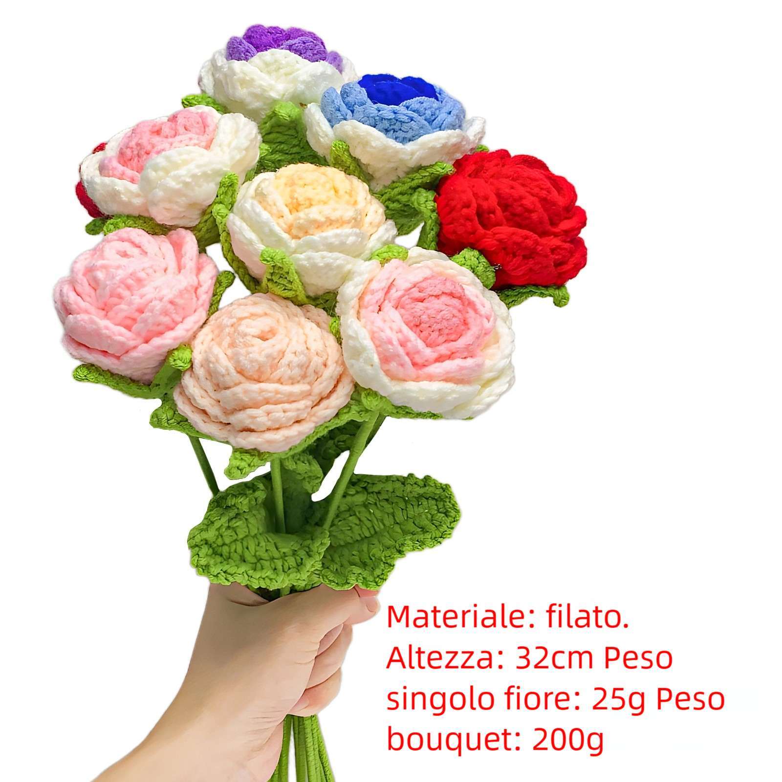Bouquet di fiori all’uncinetto in lana fatto a mano