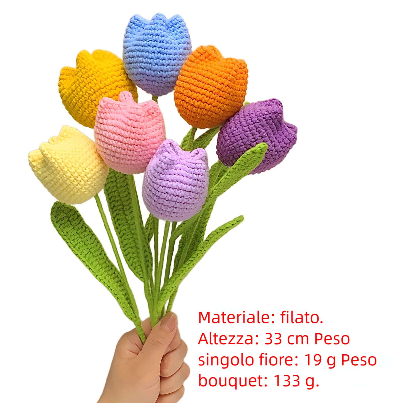 Bouquet di fiori all’uncinetto in lana fatto a mano