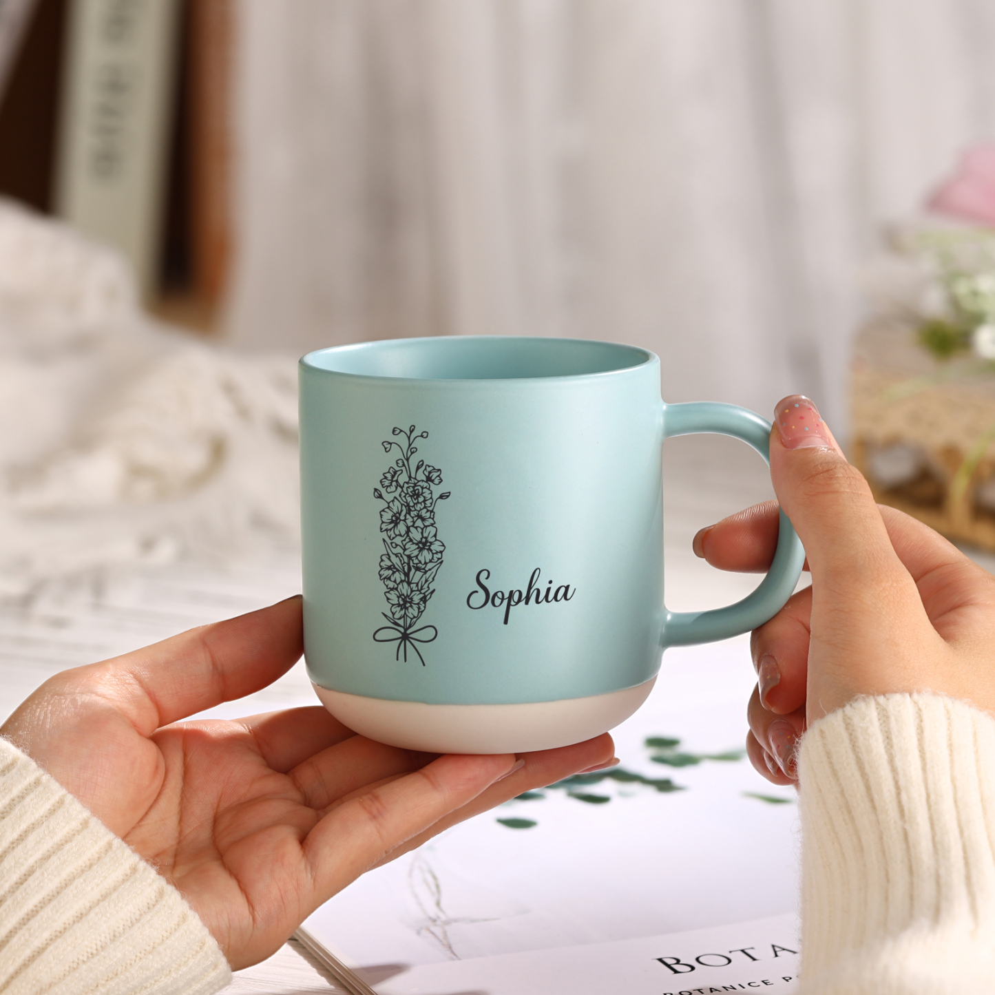 Tazza in ceramica con firoe di nascita e 1 nome personalizzabili per coppia/nonna/mamma multicolori da scegliere