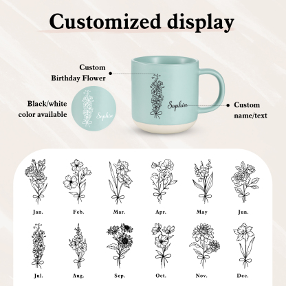 Tazza in ceramica con firoe di nascita e 1 nome personalizzabili per coppia/nonna/mamma multicolori da scegliere