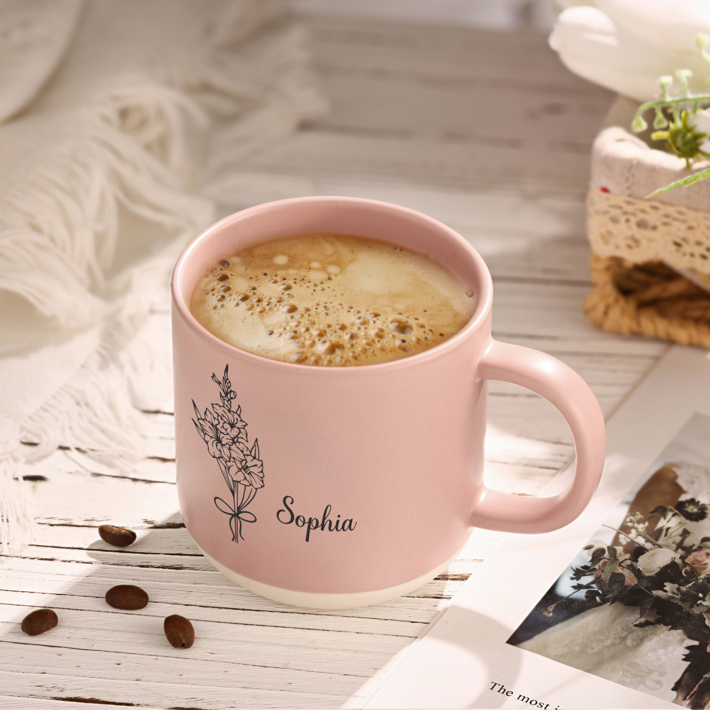 Tazza in ceramica con firoe di nascita e 1 nome personalizzabili per coppia/nonna/mamma multicolori da scegliere