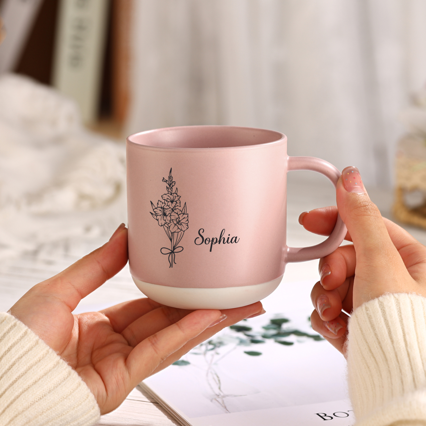 Tazza in ceramica con firoe di nascita e 1 nome personalizzabili per coppia/nonna/mamma multicolori da scegliere