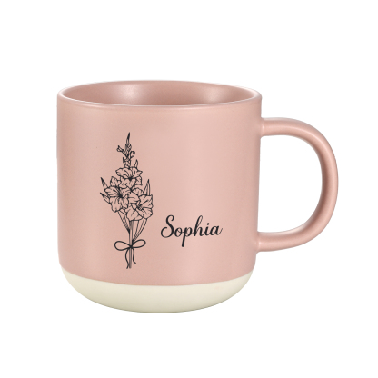 Tazza in ceramica con firoe di nascita e 1 nome personalizzabili per coppia/nonna/mamma multicolori da scegliere