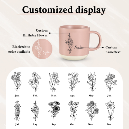 Tazza in ceramica con firoe di nascita e 1 nome personalizzabili per coppia/nonna/mamma multicolori da scegliere