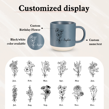 Tazza in ceramica con firoe di nascita e 1 nome personalizzabili per coppia/nonna/mamma multicolori da scegliere