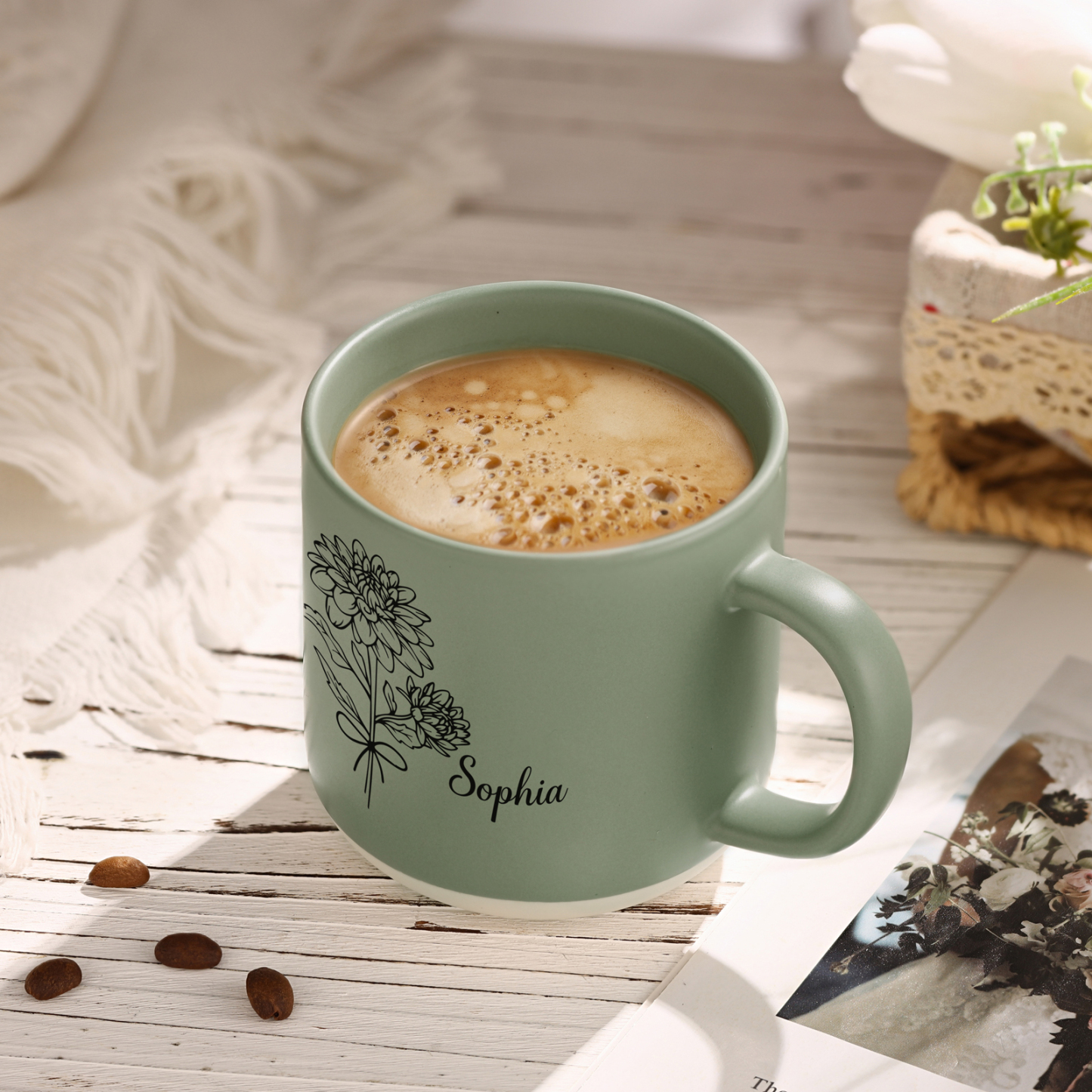 Tazza in ceramica con firoe di nascita e 1 nome personalizzabili per coppia/nonna/mamma multicolori da scegliere