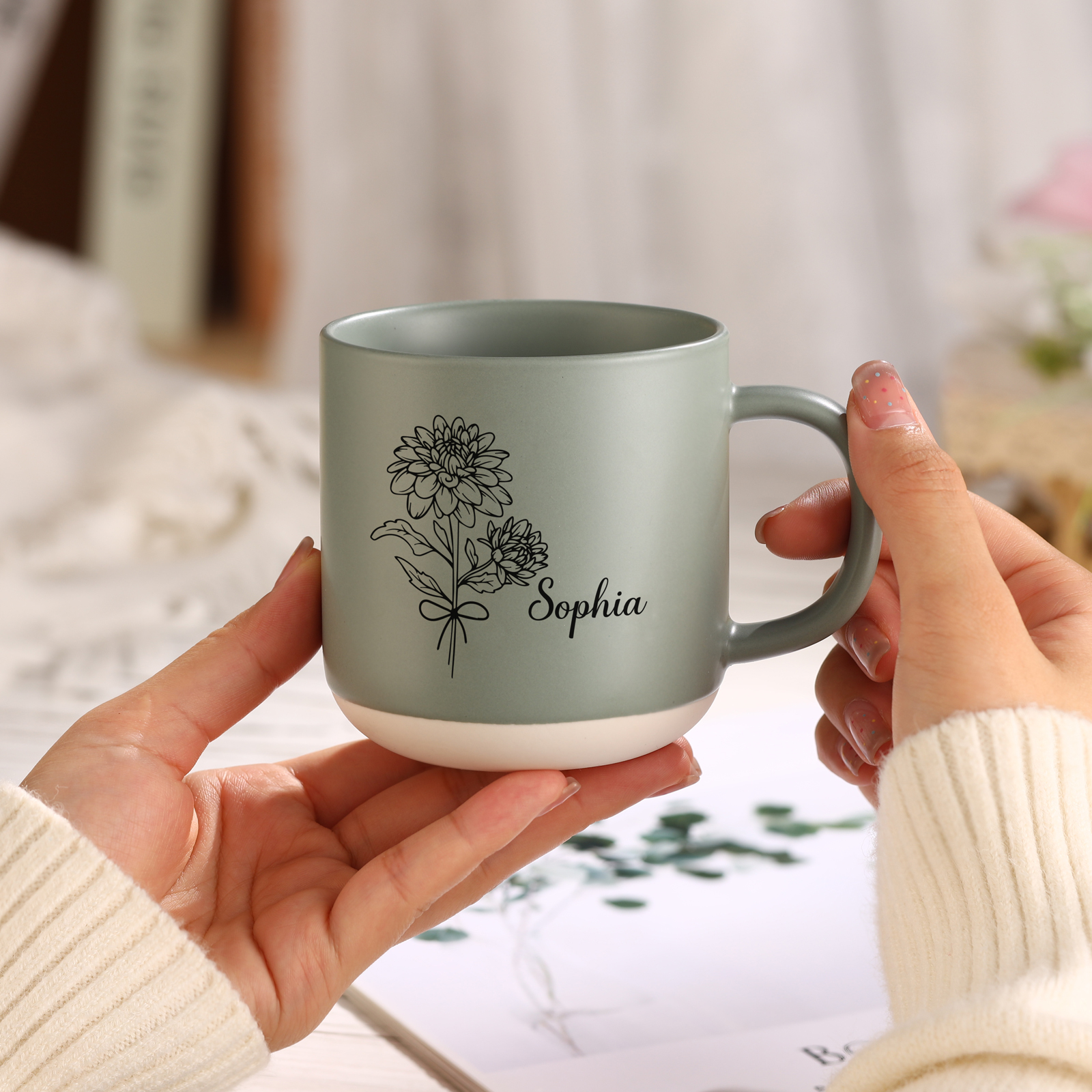 Tazza in ceramica con firoe di nascita e 1 nome personalizzabili per coppia/nonna/mamma multicolori da scegliere