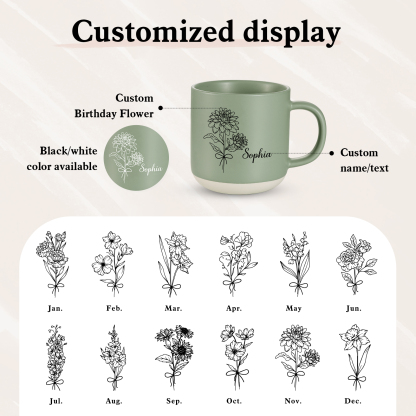 Tazza in ceramica con firoe di nascita e 1 nome personalizzabili per coppia/nonna/mamma multicolori da scegliere