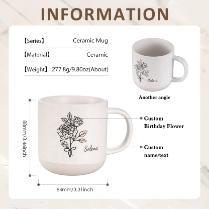 Tazza in ceramica con firoe di nascita e 1 nome personalizzabili per coppia/nonna/mamma multicolori da scegliere