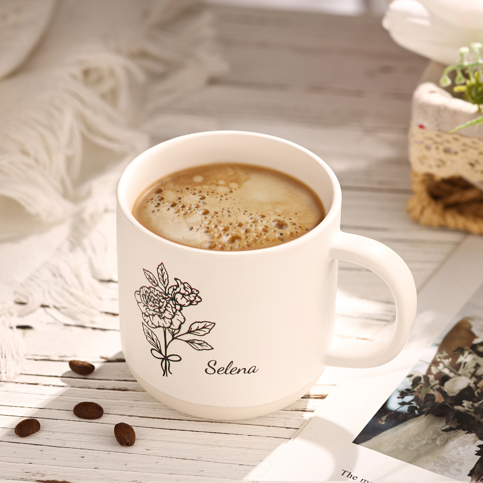 Tazza in ceramica con firoe di nascita e 1 nome personalizzabili per coppia/nonna/mamma multicolori da scegliere