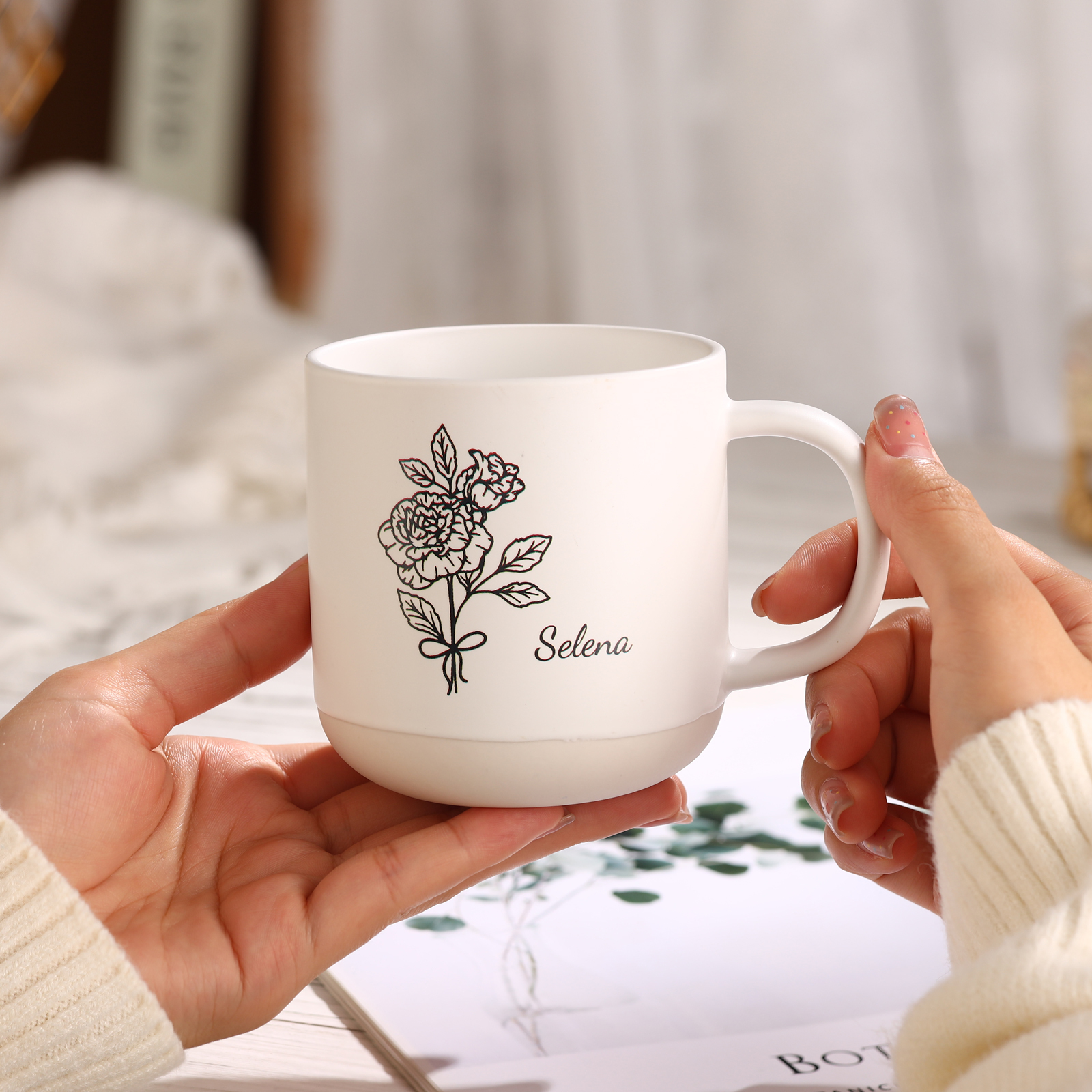 Tazza in ceramica con firoe di nascita e 1 nome personalizzabili per coppia/nonna/mamma multicolori da scegliere