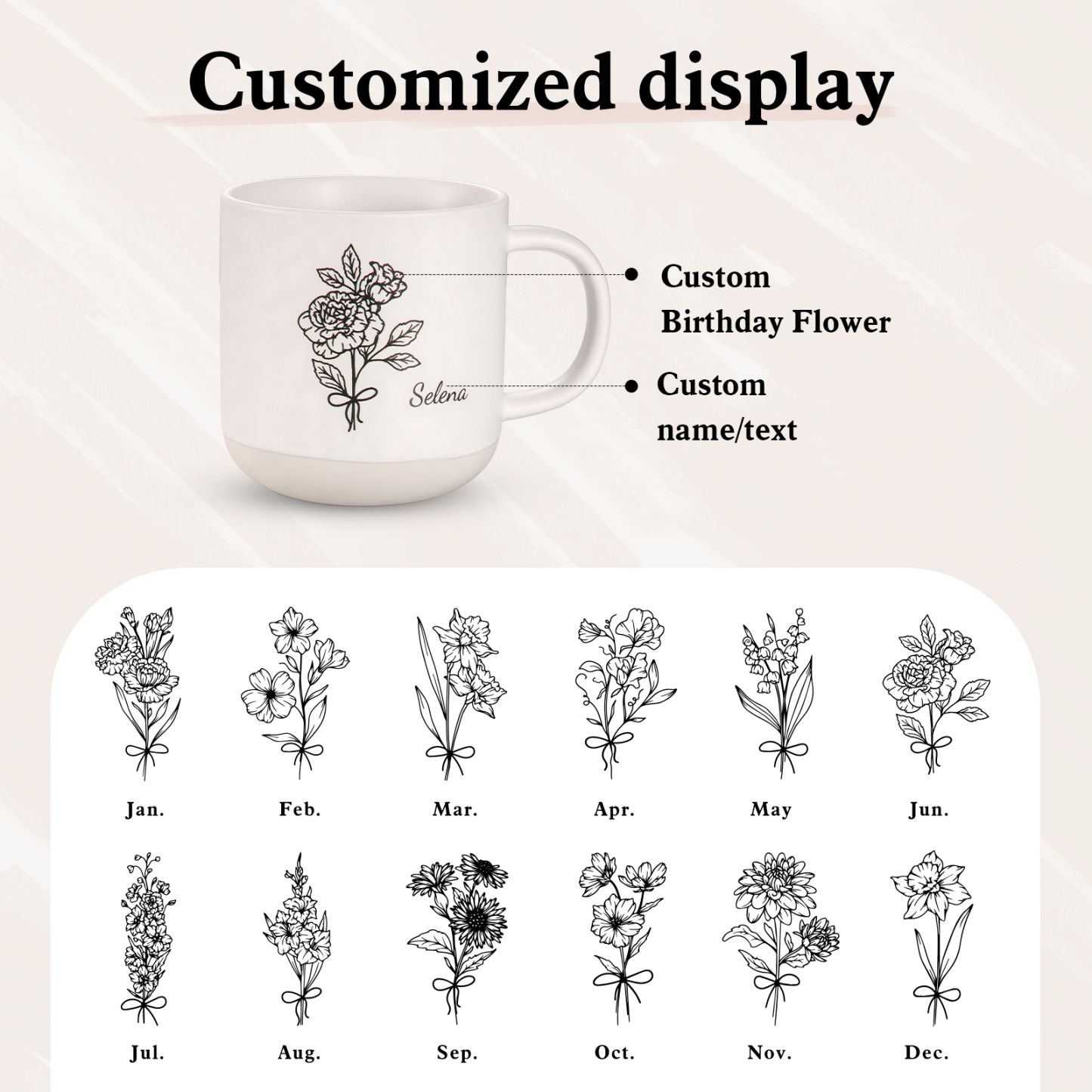 Tazza in ceramica con firoe di nascita e 1 nome personalizzabili per coppia/nonna/mamma multicolori da scegliere