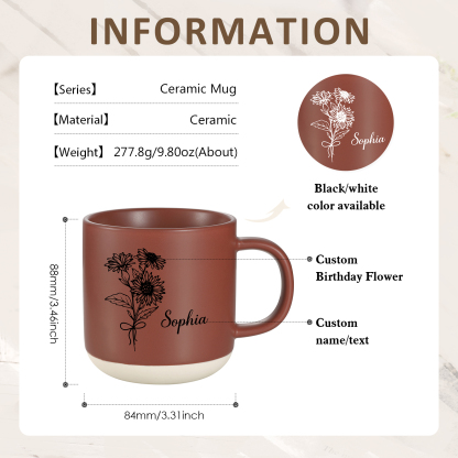 Tazza in ceramica con firoe di nascita e 1 nome personalizzabili per coppia/nonna/mamma multicolori da scegliere