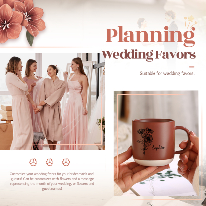 Tazza in ceramica con firoe di nascita e 1 nome personalizzabili per coppia/nonna/mamma multicolori da scegliere