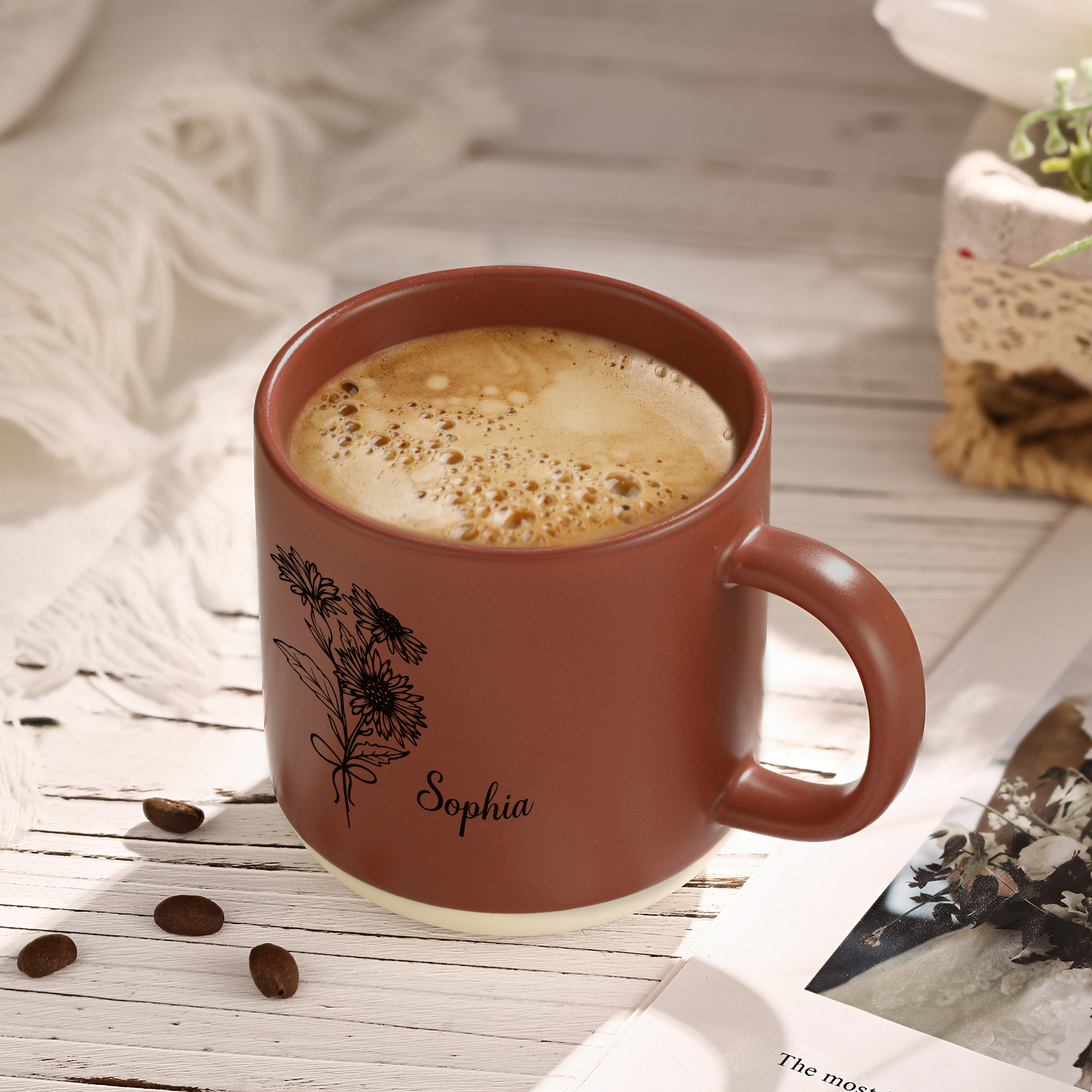 Tazza in ceramica con firoe di nascita e 1 nome personalizzabili per coppia/nonna/mamma multicolori da scegliere