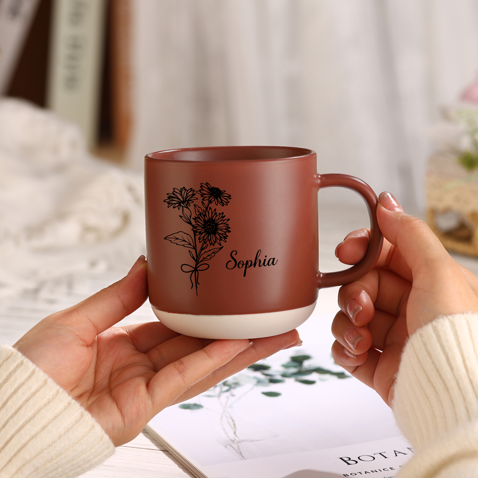 Tazza in ceramica con firoe di nascita e 1 nome personalizzabili per coppia/nonna/mamma multicolori da scegliere