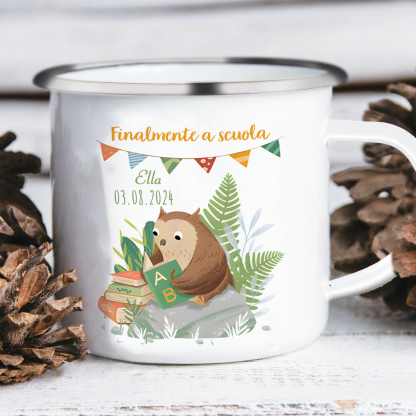 Finalmente a scuola-Tazza di ceramica Gufo personalizzato con 1 nome e 1 data Regalo Per bambina a scuola