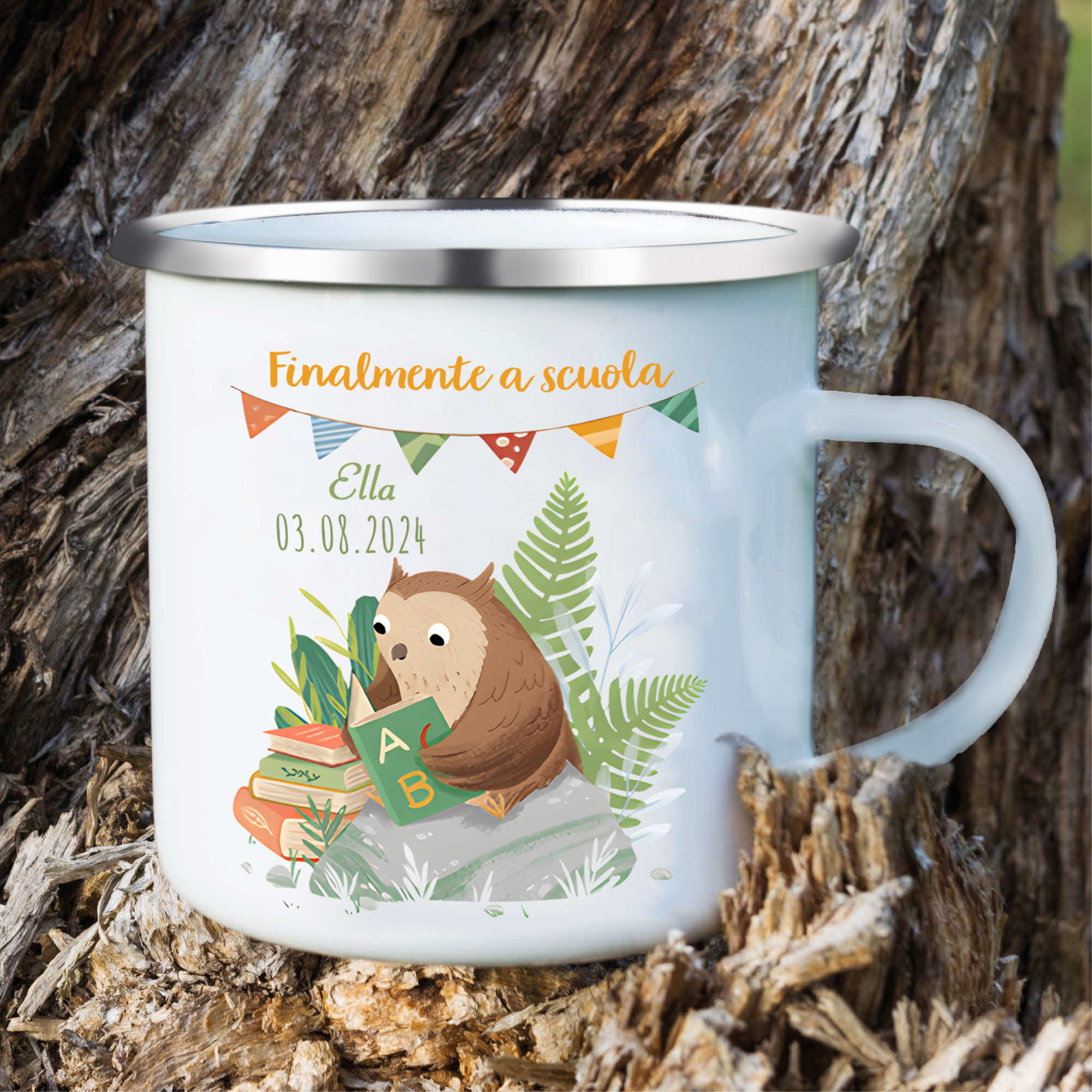 Finalmente a scuola-Tazza di ceramica Gufo personalizzato con 1 nome e 1 data Regalo Per bambina a scuola
