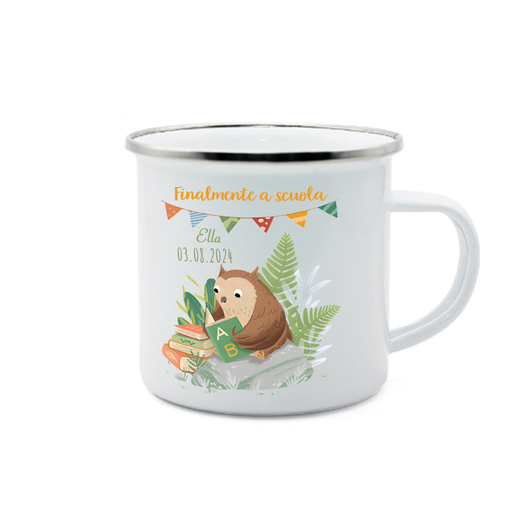 Finalmente a scuola-Tazza di ceramica Gufo personalizzato con 1 nome e 1 data Regalo Per bambina a scuola