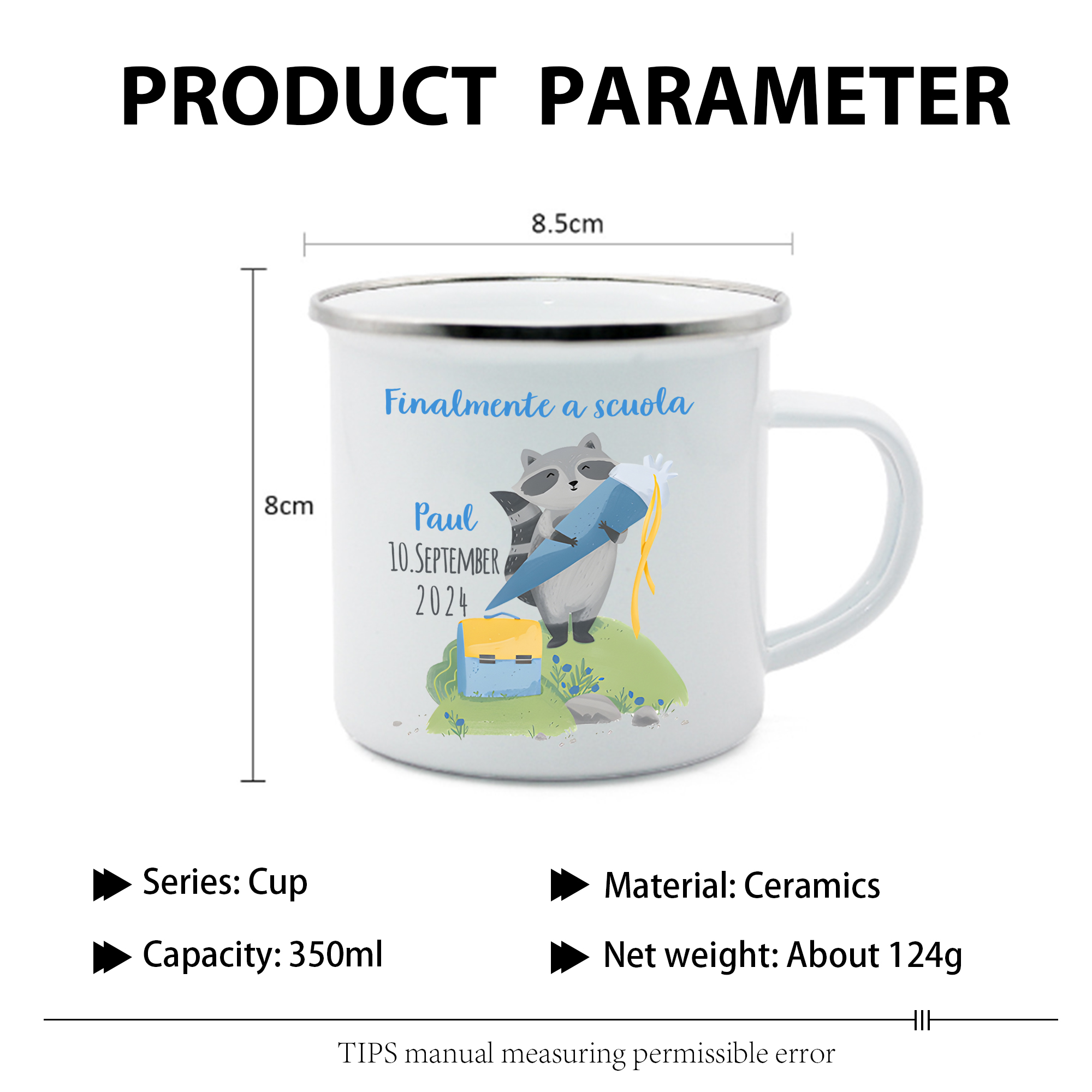 Finalmente a scuola-Tazza di ceramica Procione personalizzato con 1 nome e 1 data Regalo Per bambina a scuola