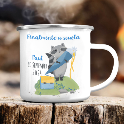 Finalmente a scuola-Tazza di ceramica Procione personalizzato con 1 nome e 1 data Regalo Per bambina a scuola