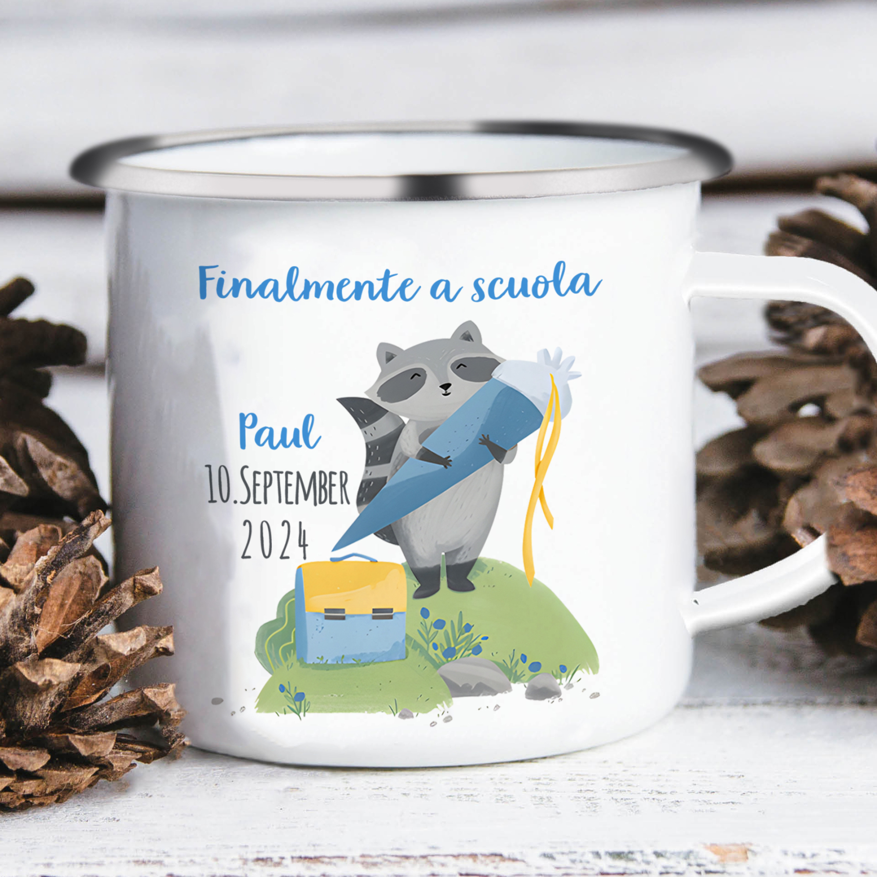 Finalmente a scuola-Tazza di ceramica Procione personalizzato con 1 nome e 1 data Regalo Per bambina a scuola