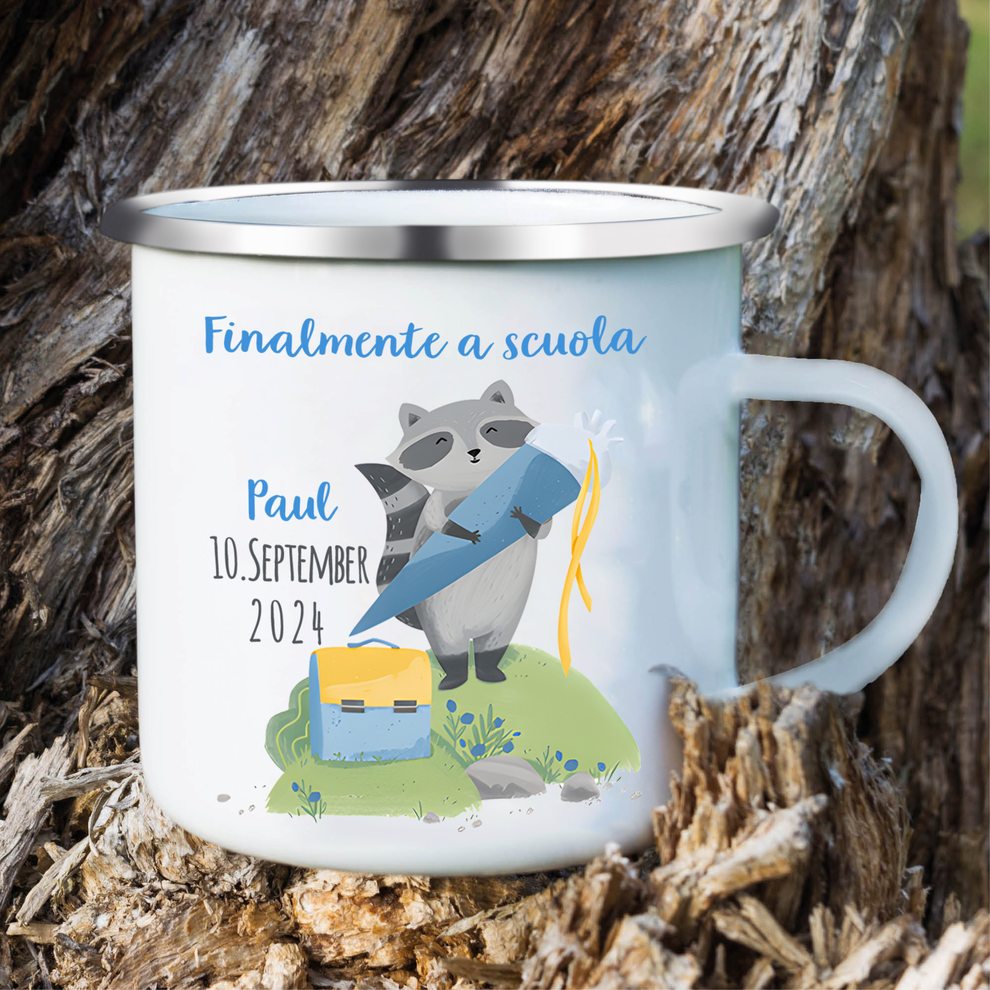 Finalmente a scuola-Tazza di ceramica Procione personalizzato con 1 nome e 1 data Regalo Per bambina a scuola