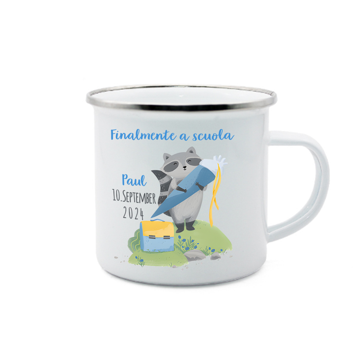 Finalmente a scuola-Tazza di ceramica Procione personalizzato con 1 nome e 1 data Regalo Per bambina a scuola