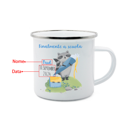 Finalmente a scuola-Tazza di ceramica Procione personalizzato con 1 nome e 1 data Regalo Per bambina a scuola