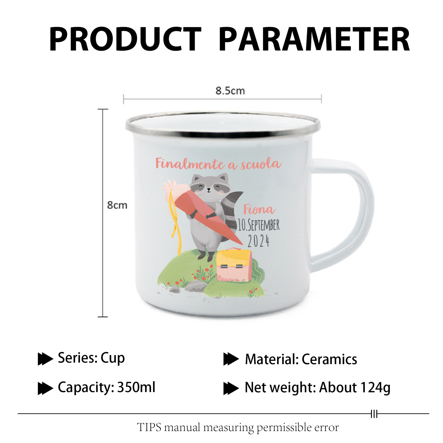 Finalmente a scuola-Tazza di ceramica Procione personalizzato con 1 nome e 1 data Regalo Per bambina a scuola