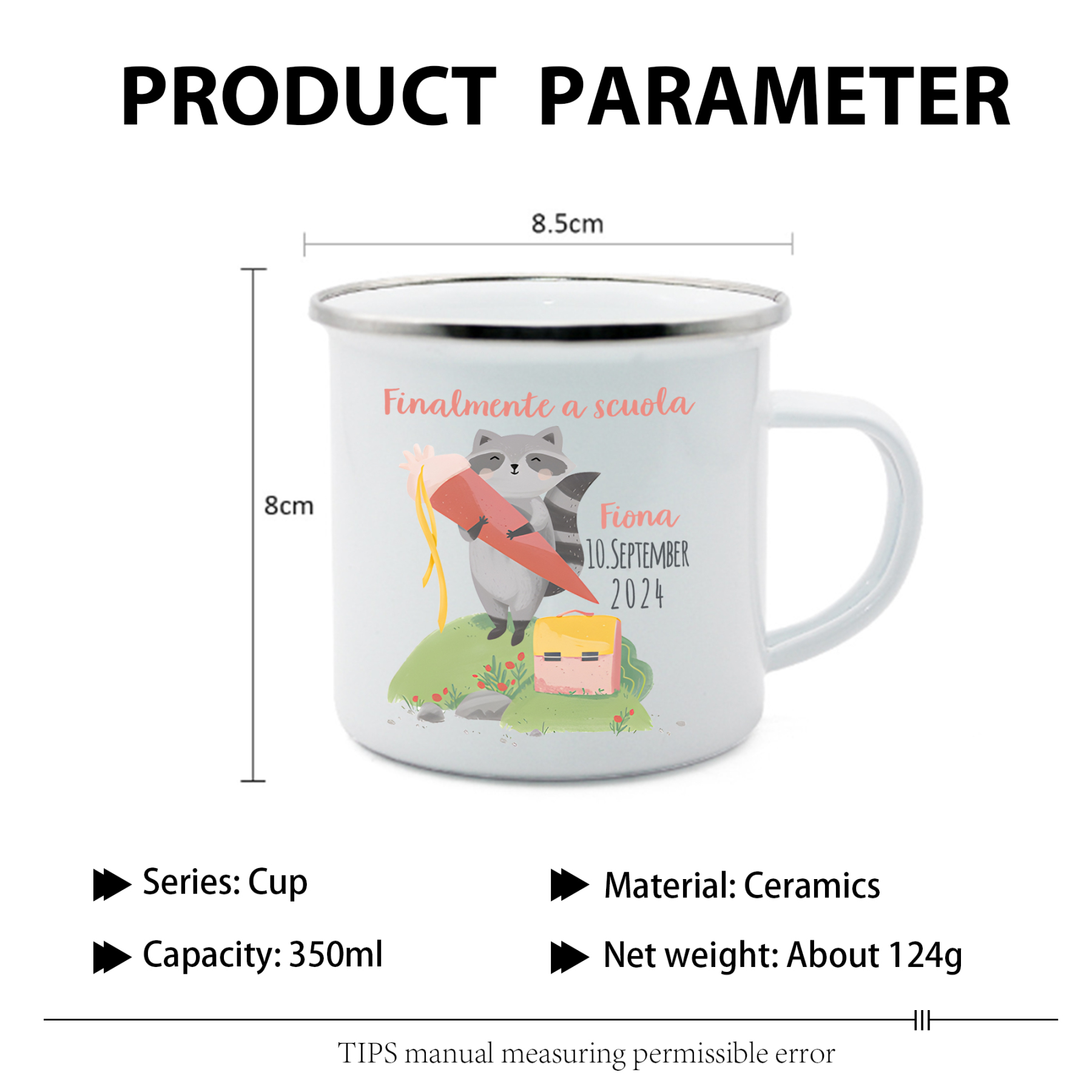 Finalmente a scuola-Tazza di ceramica Procione personalizzato con 1 nome e 1 data Regalo Per bambina a scuola