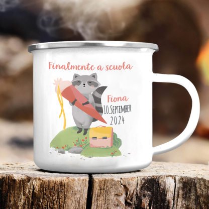 Finalmente a scuola-Tazza di ceramica Procione personalizzato con 1 nome e 1 data Regalo Per bambina a scuola