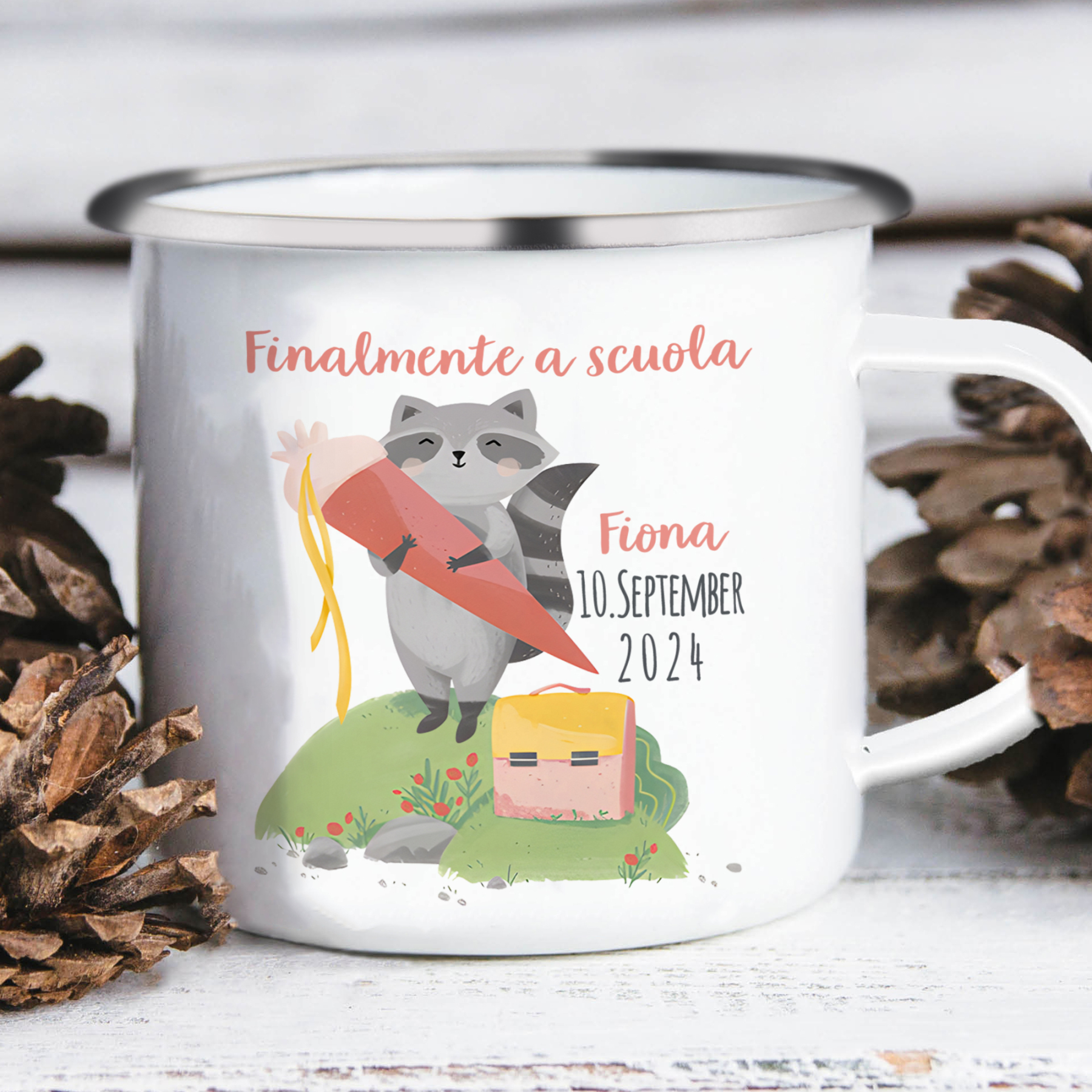 Finalmente a scuola-Tazza di ceramica Procione personalizzato con 1 nome e 1 data Regalo Per bambina a scuola