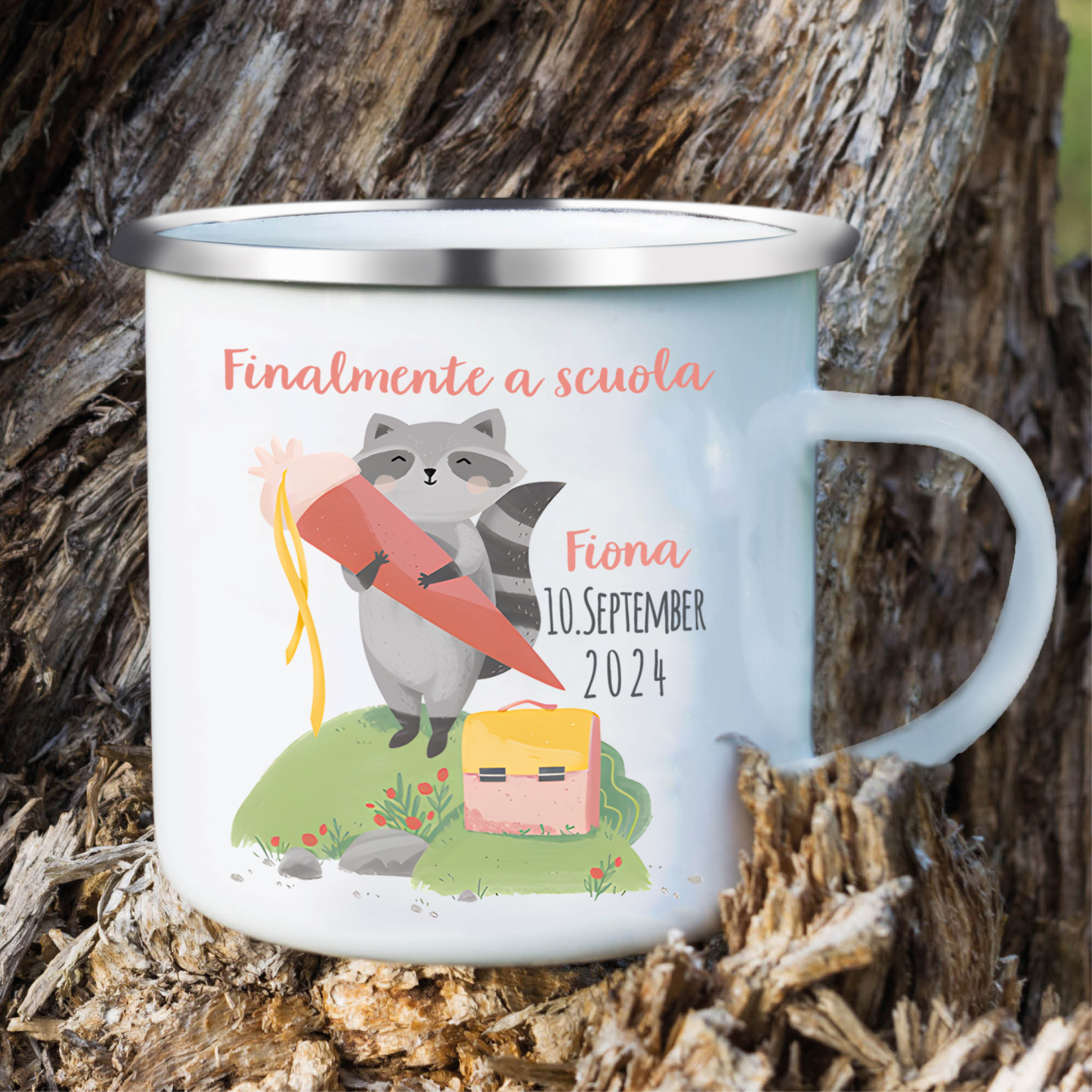 Finalmente a scuola-Tazza di ceramica Procione personalizzato con 1 nome e 1 data Regalo Per bambina a scuola