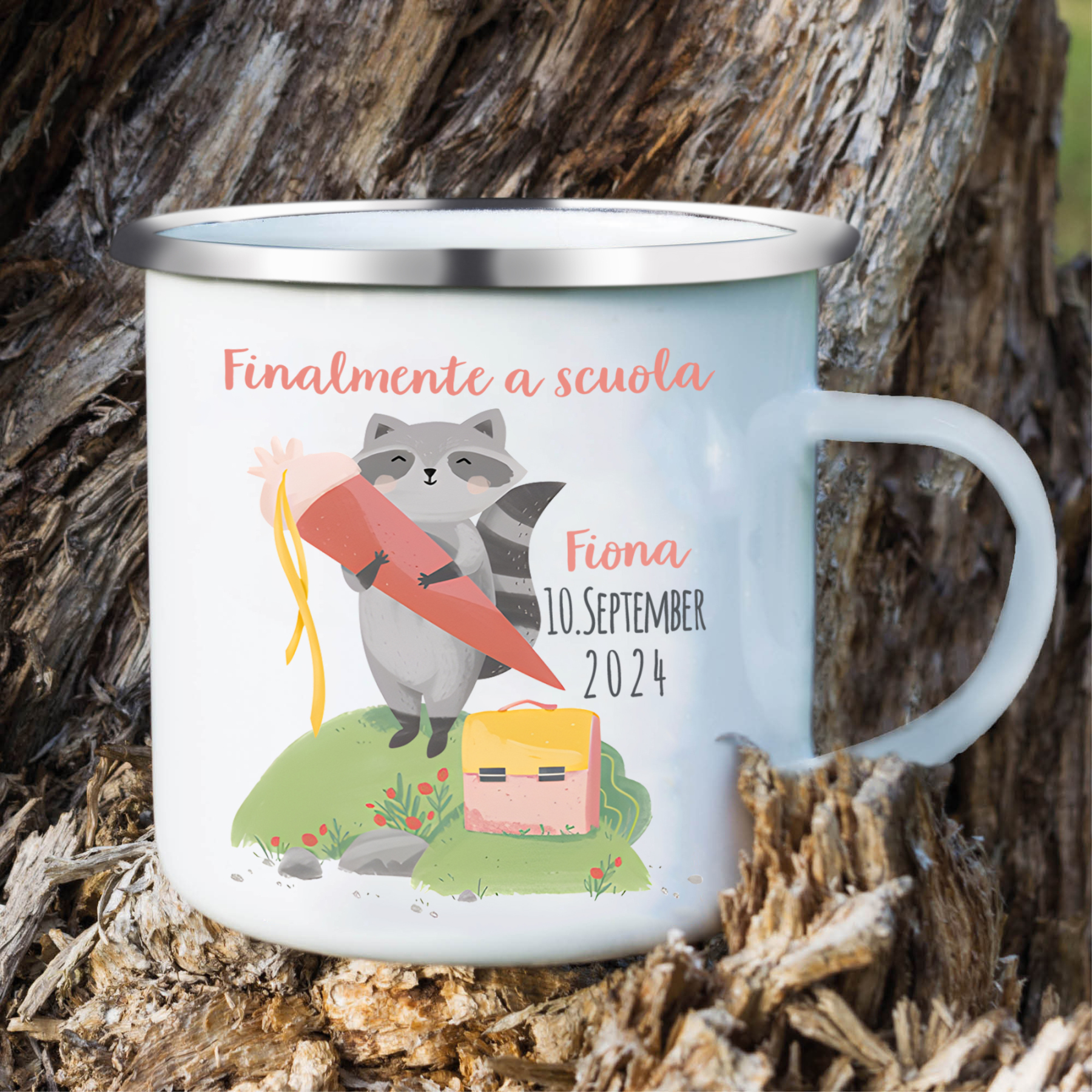 Finalmente a scuola-Tazza di ceramica Procione personalizzato con 1 nome e 1 data Regalo Per bambina a scuola