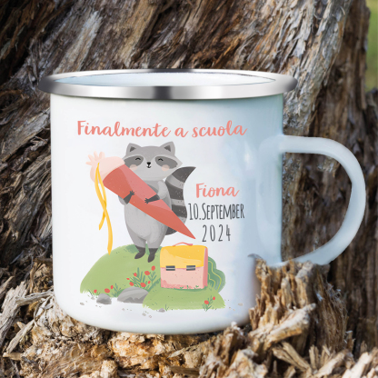 Finalmente a scuola-Tazza di ceramica Procione personalizzato con 1 nome e 1 data Regalo Per bambina a scuola