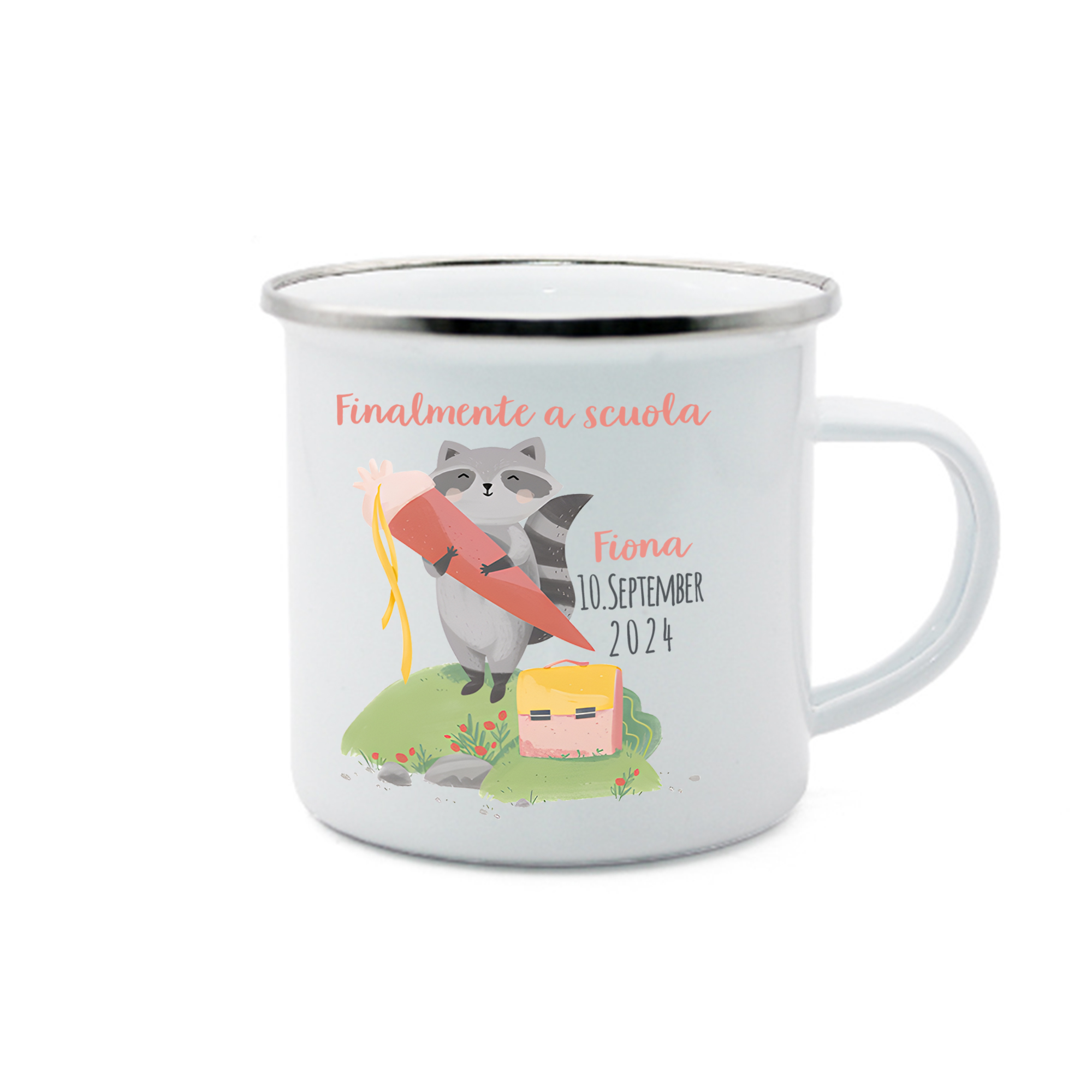 Finalmente a scuola-Tazza di ceramica Procione personalizzato con 1 nome e 1 data Regalo Per bambina a scuola