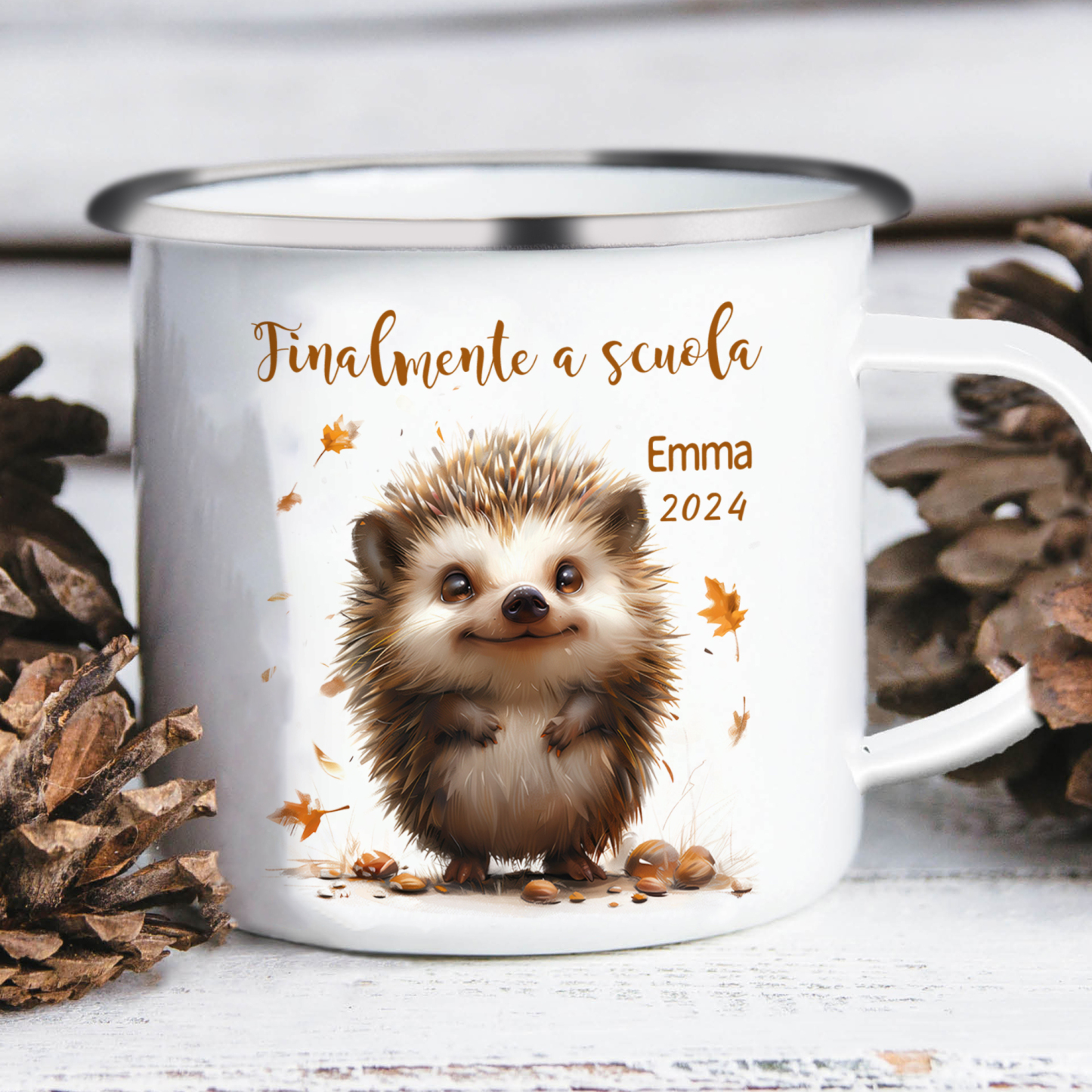 Finalmente a scuola-Tazza di ceramica Riccio personalizzato con 1 nome e 1 data Regalo Per bambina a scuola