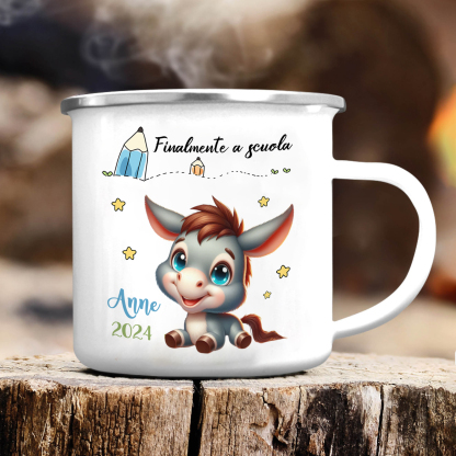 Finalmente a scuola-Tazza di ceramica Asino personalizzato con 1 nome e 1 data Regalo Per bambina a scuola