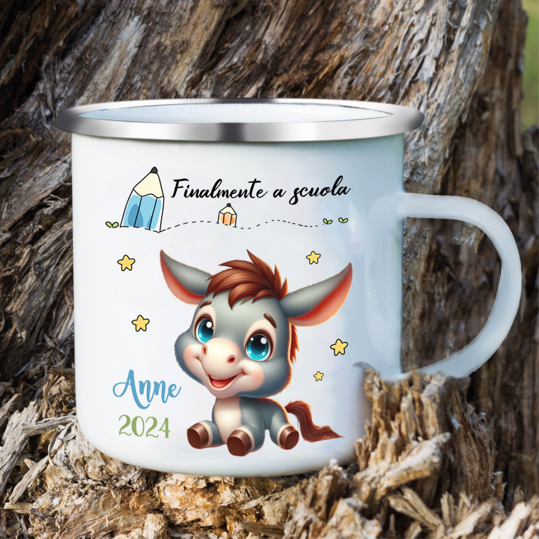 Finalmente a scuola-Tazza di ceramica Asino personalizzato con 1 nome e 1 data Regalo Per bambina a scuola