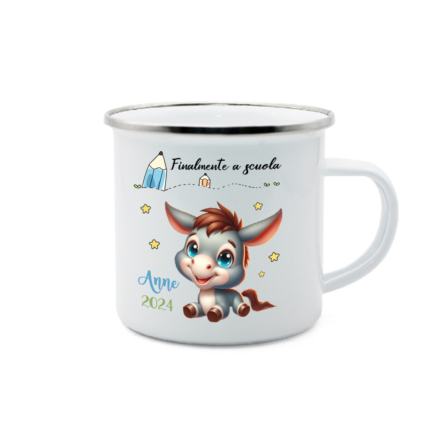 Finalmente a scuola-Tazza di ceramica Asino personalizzato con 1 nome e 1 data Regalo Per bambina a scuola
