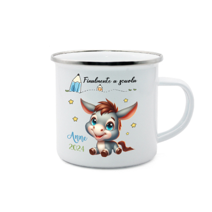 Finalmente a scuola-Tazza di ceramica Asino personalizzato con 1 nome e 1 data Regalo Per bambina a scuola